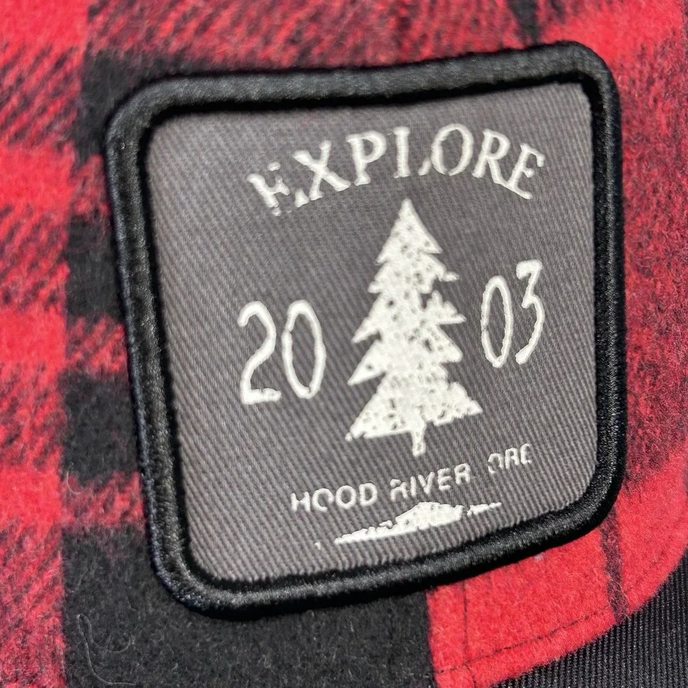Explore 2003 Hood River Oregon Red Plaid Trucker Hat Snapback Youth One Size